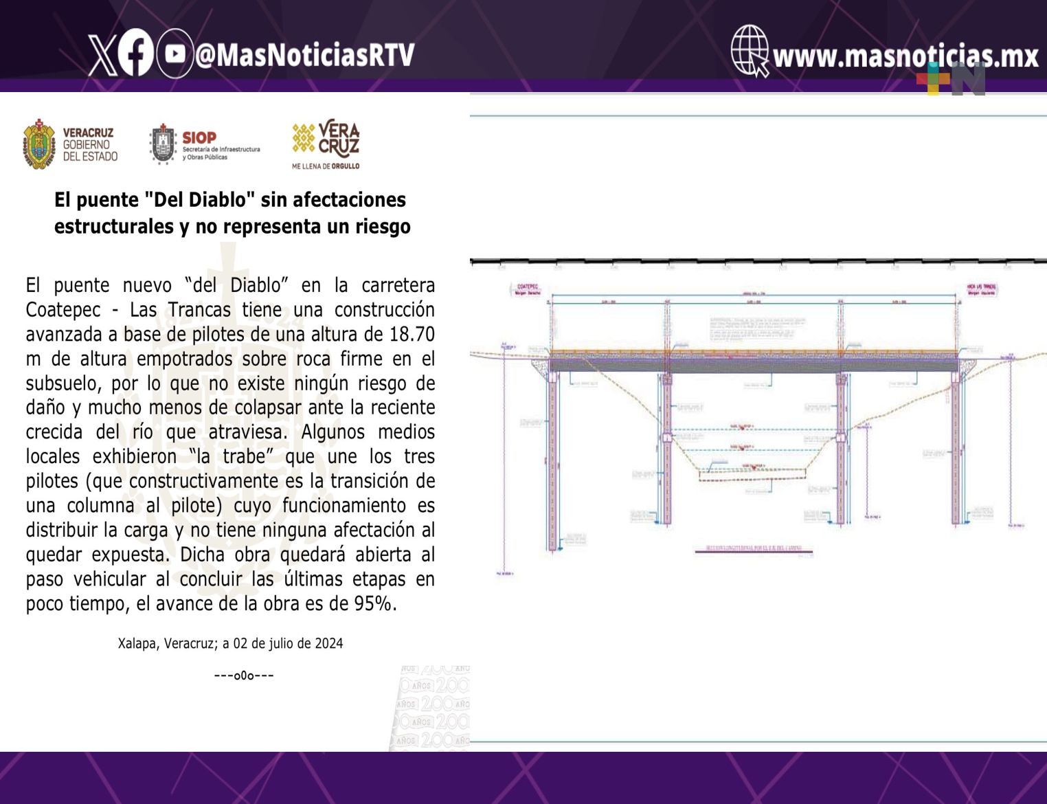 El puente «Del Diablo» sin afectaciones estructurales y no representa riesgo: SIOP